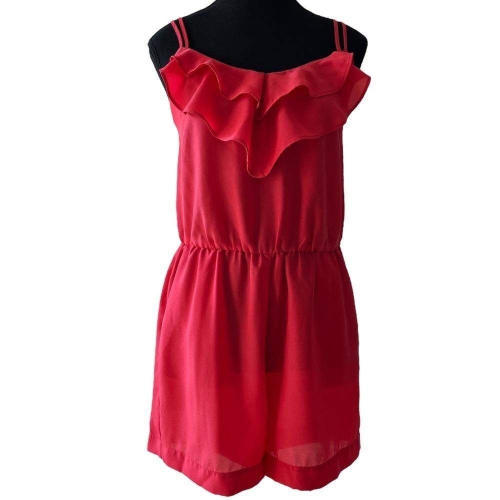 Chic by Jacob Coral Dressy Ruffled Romper Pockets Size Small